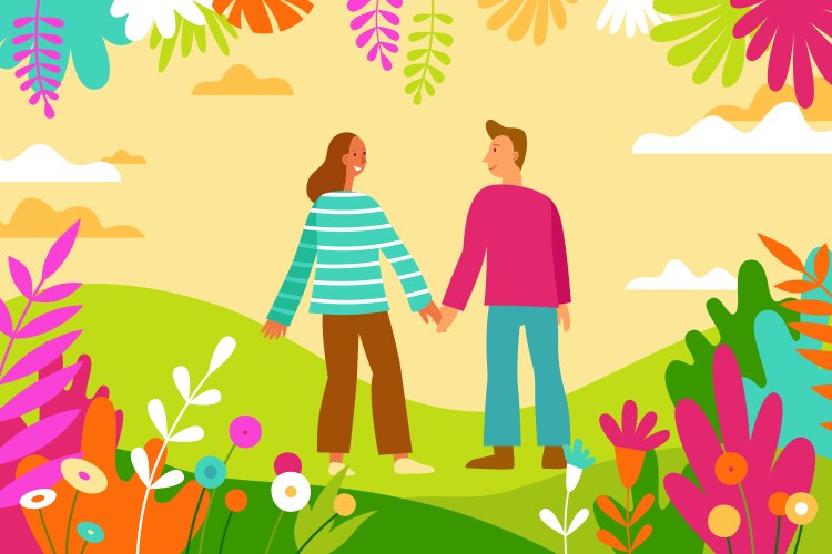 Spring Border Vector Boy Floral border and spring landscape Royalty Free Vector Image