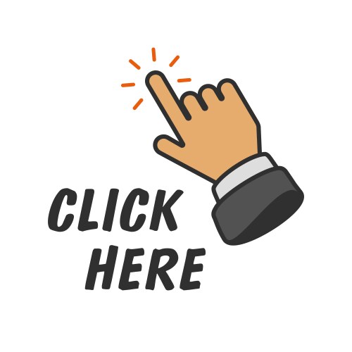 Click here button with hand pointer clicking vector image