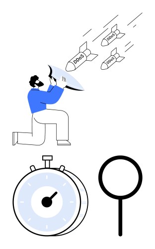 Man defending against ddos attacks using shield vector image