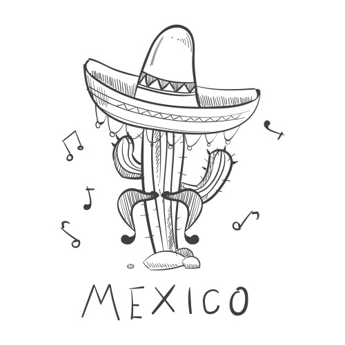 Mexican Cactus Sombrero Sketch Vector Image