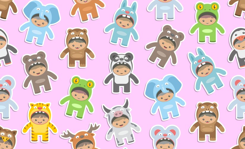 seamless pattern with kids in animals costumes vector image