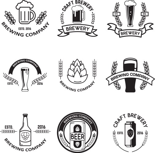 Beer Label Set - Line Art Vector Image