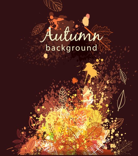 paint splashes and autumnal leaves vector