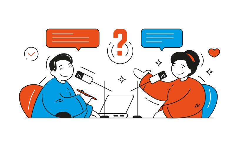 Man and woman recording audio podcast interview vector image