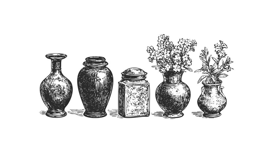 Five Vintage Vases with Flowers Vector Image