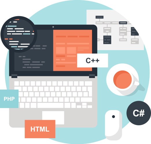 Program coding flat web icon concept vektorbild