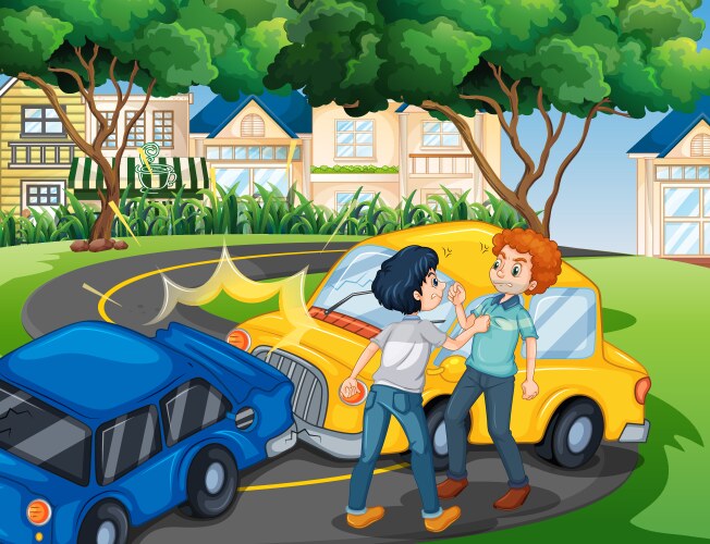 scene with people fighting over car accident vector