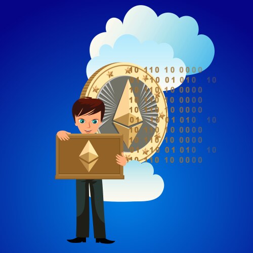 process of crypto currency mining flat poster vector image