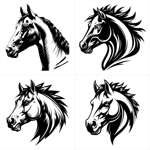 Set-of-four-horse-head-power Vector Image