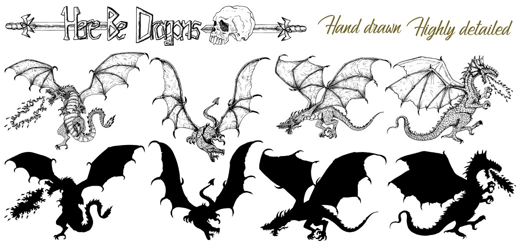 Dragon Sketch Set - Fantasy Art Vector Image