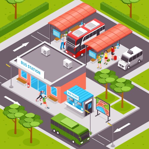 Isometric bus stop Royalty Free Vector Image - VectorStock