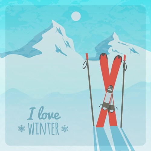 Retro with snowy mountains and skis vector image