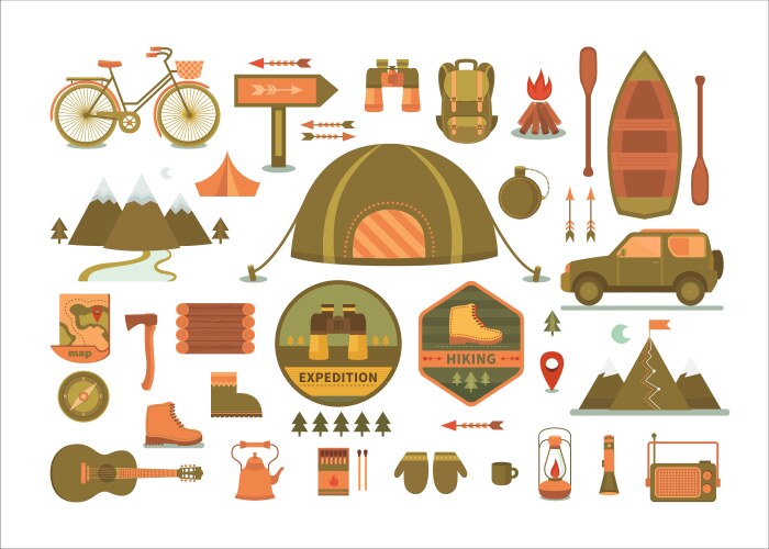 Line icons set of camping Royalty Free Vector Image