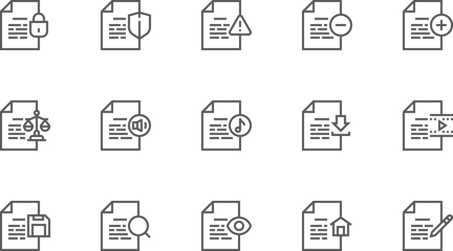 Cogwheel documents box and search file line icons Vector Image