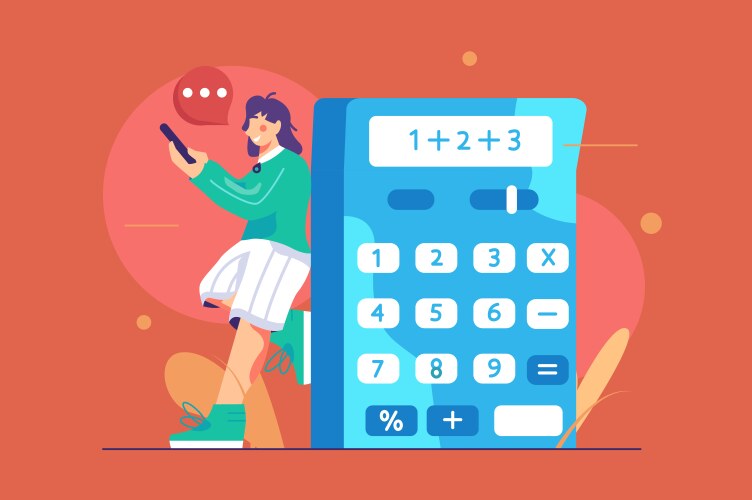 Woman counting on calculator app vector image