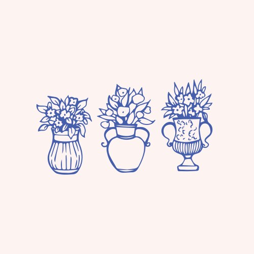 Flower vases hand drawn sketch in mediterranean Vector Image
