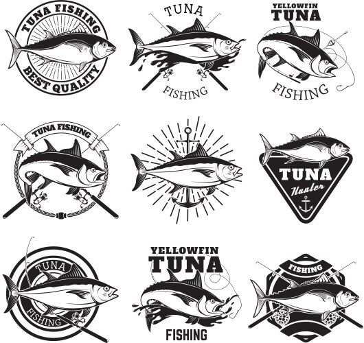 Tuna Fishing Labels & Icons Vector Image