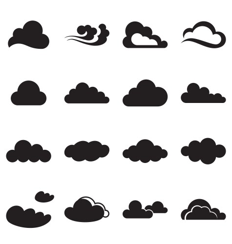 Black cloud icons set Royalty Free Vector Image