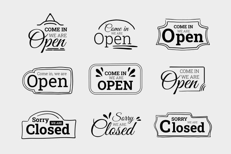 Hand drawn open and closed sign collection Vector Image