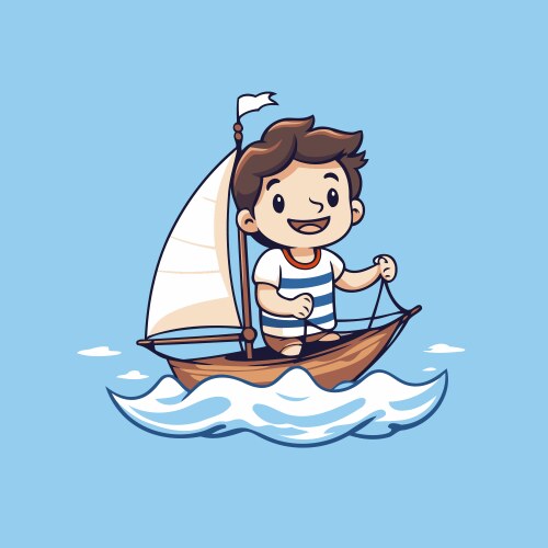 Cute boy sailing on a sailboat cartoon Royalty Free Vector