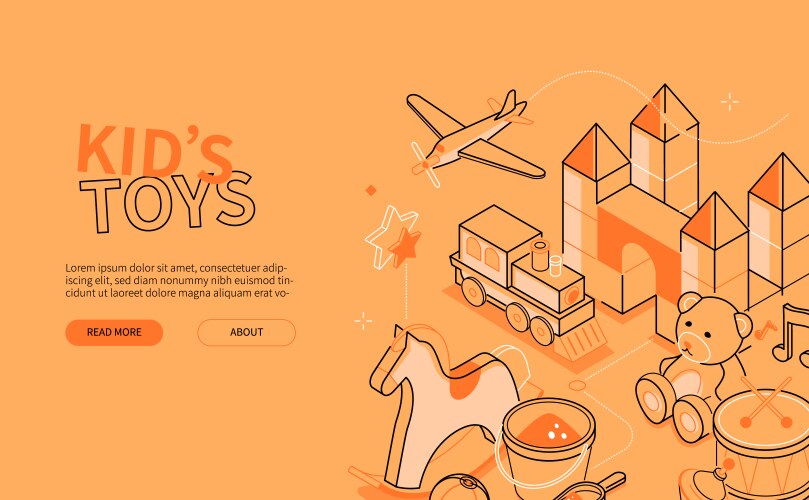 Kids toys - line design style orange isometric web vector image