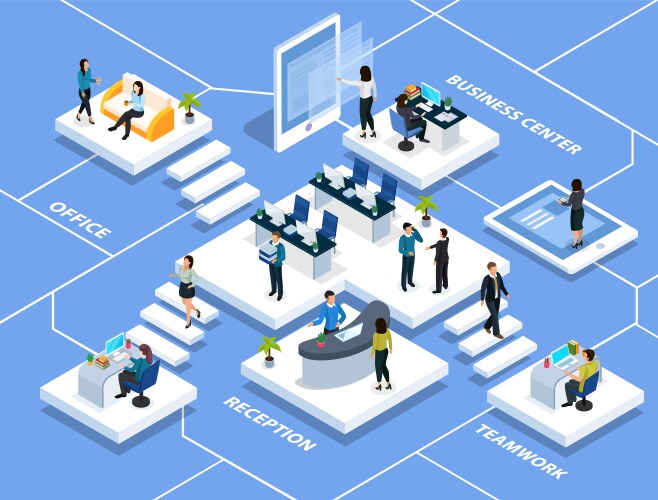 Office isometric infographics Royalty Free Vector Image