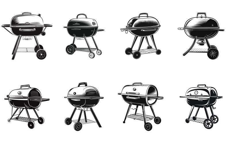 black bbq grill icons vector