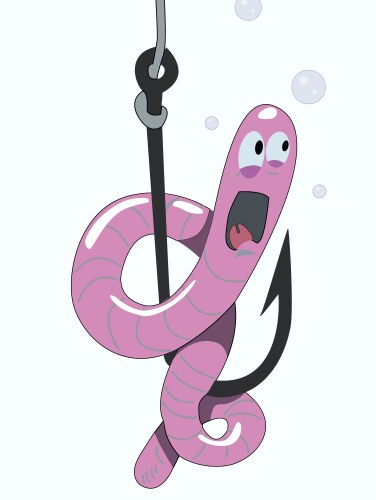 Cartoon worm on a hook Royalty Free Vector Image