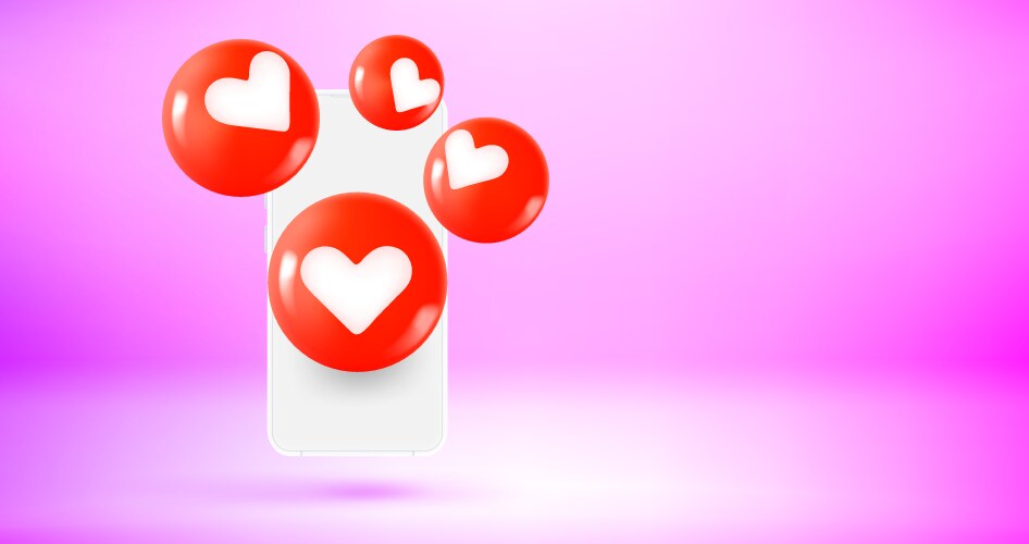 Man holding smartphone with hearts media icons 3d vector image