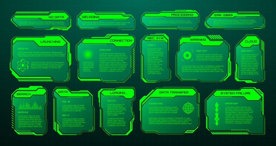 green futuristic hud ui elements sci-fi user vector image