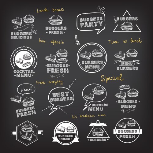 Burger Icon Set - Menu & Cafe Style Vector Image