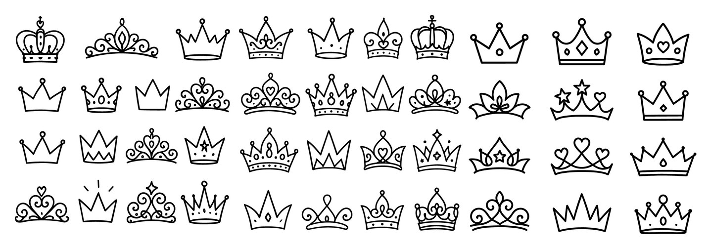 Royal Crowns & Tiaras - Doodle Set Vector Image