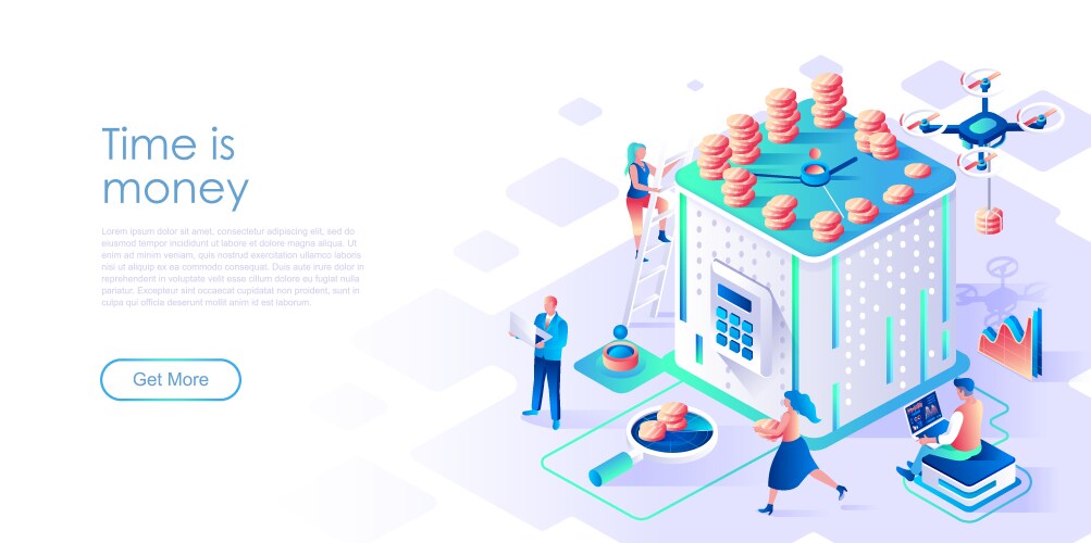 Time is money isometric landing page vector image