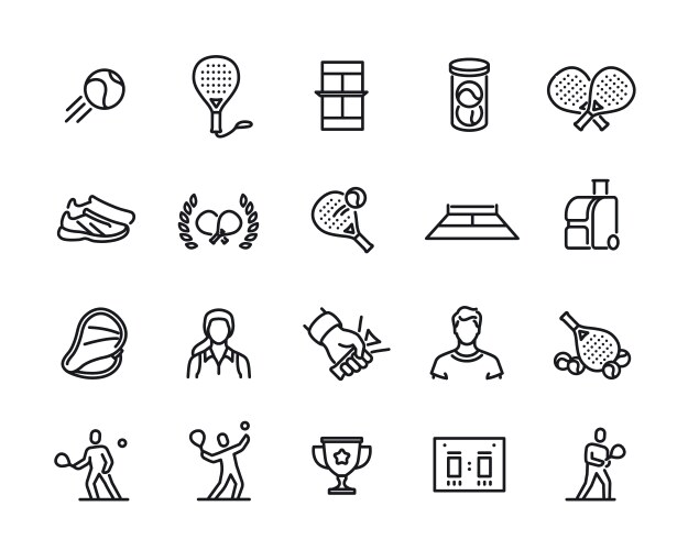 Padel tennis line icon set simple symbols Vector Image