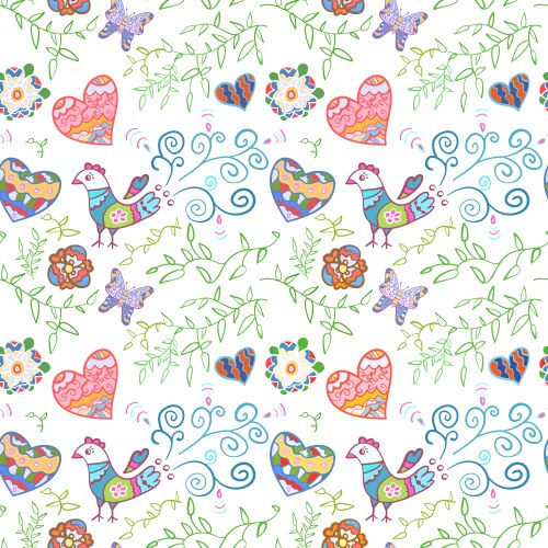 floral seamless pattern with flowers bird hearts vector image