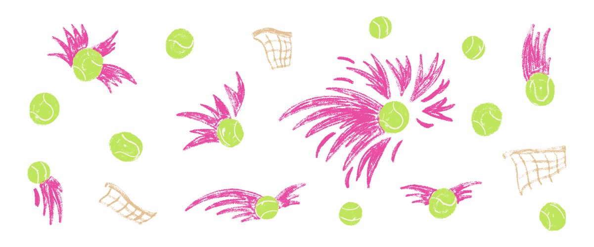 Crayon Tennis Balls & Nets Sketch Vector Image