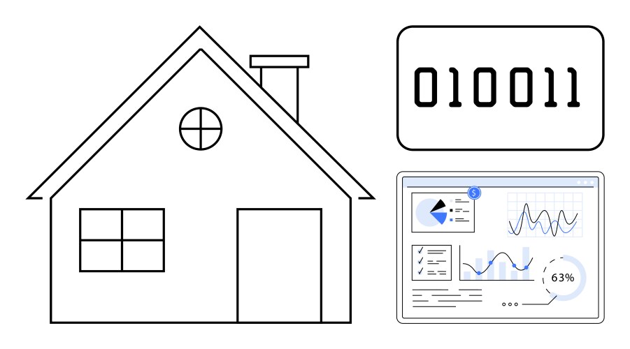 Smart home concept with data analytics and digital vector image