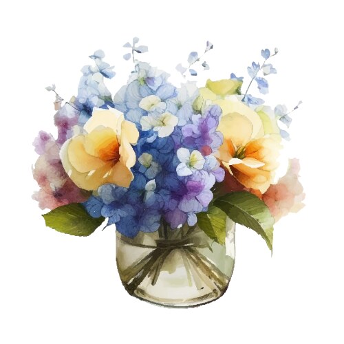 Purple Blue Hydrangea Floral Vase Vector Image