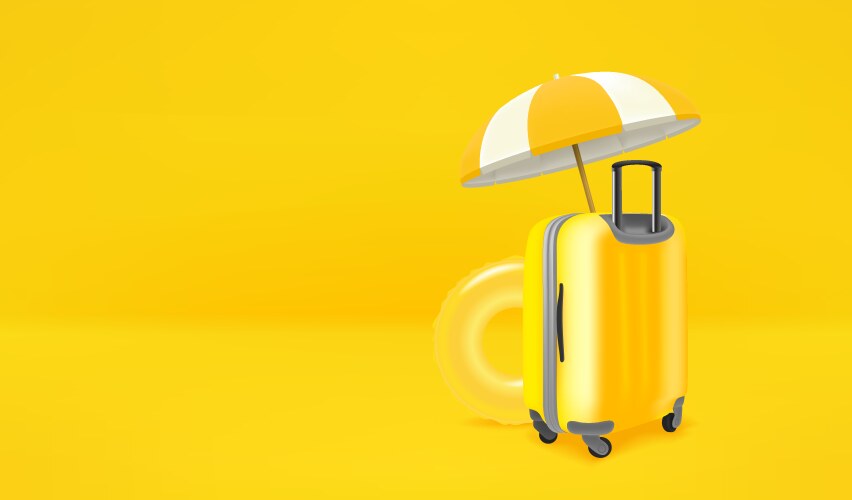 Beach stuff on yellow background banner with copy vector image