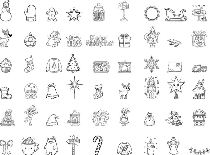 Christmas Doodle Icons - Festive Line Art Vector Image