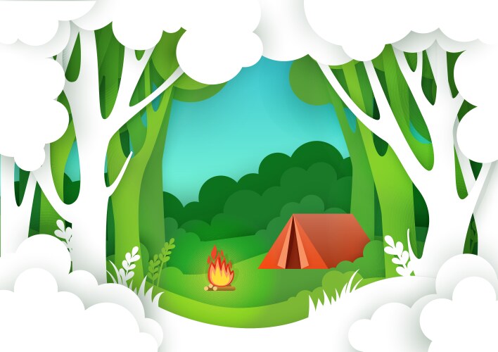 Paper Forest Camping Scene Vector Image