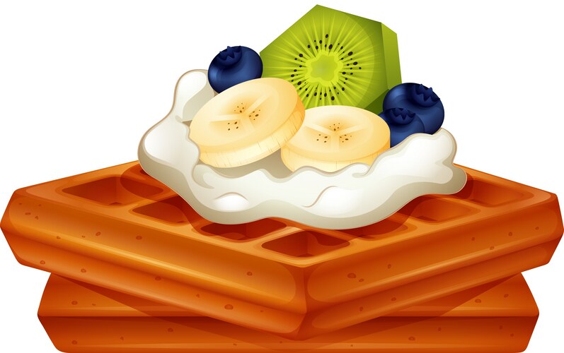 Waffle with cream and fruits Vector Image