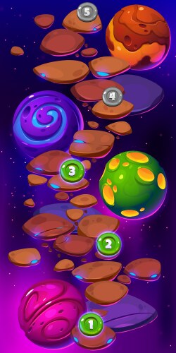 Game ui level map with space planets rocks path vector image