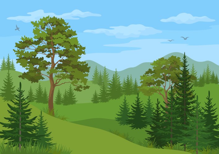 Landscape trees river and mountains Royalty Free Vector