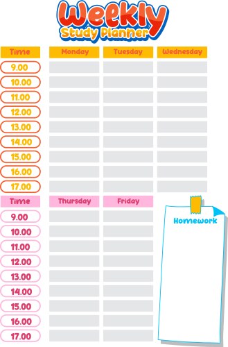 School schedule template timetable for pupils Vector Image