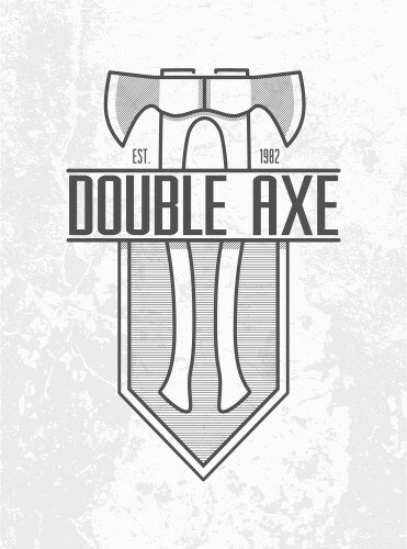 Monochrome double ax logo on grey wall background vector image