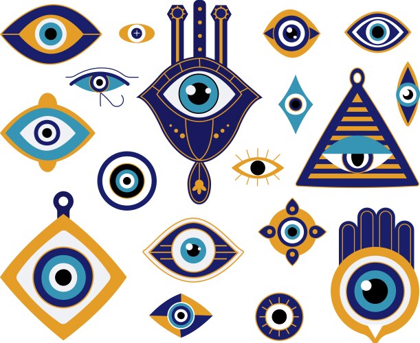 Cartoon evil eyes various mascots blue protection Vector Image