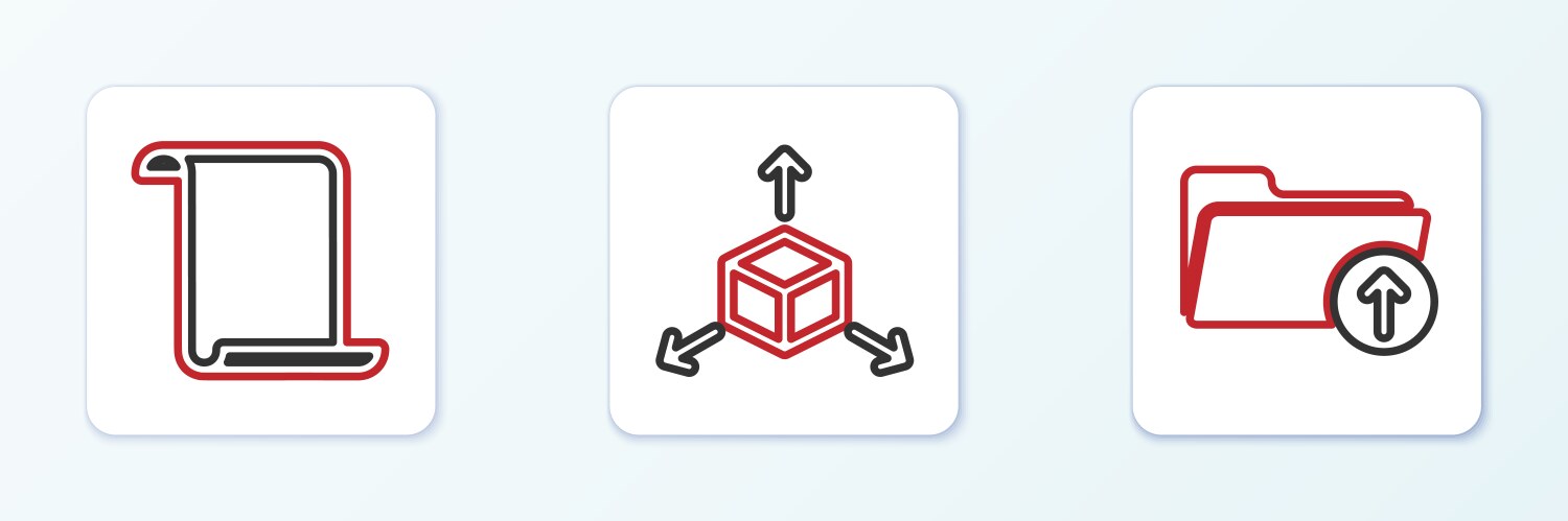 Set line upload file paper scroll and isometric vector image