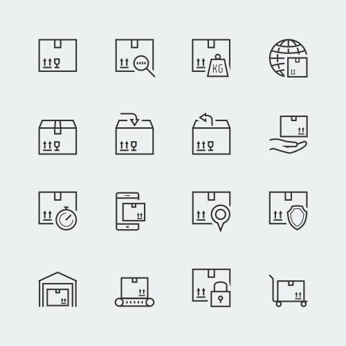 icon set packaging and shipping in thin line vector image