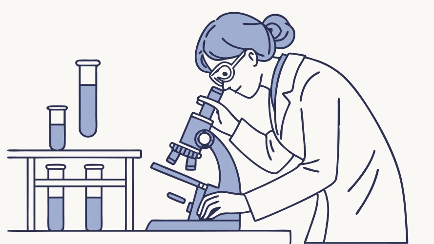 Scientist using microscope in laboratory setting vector image